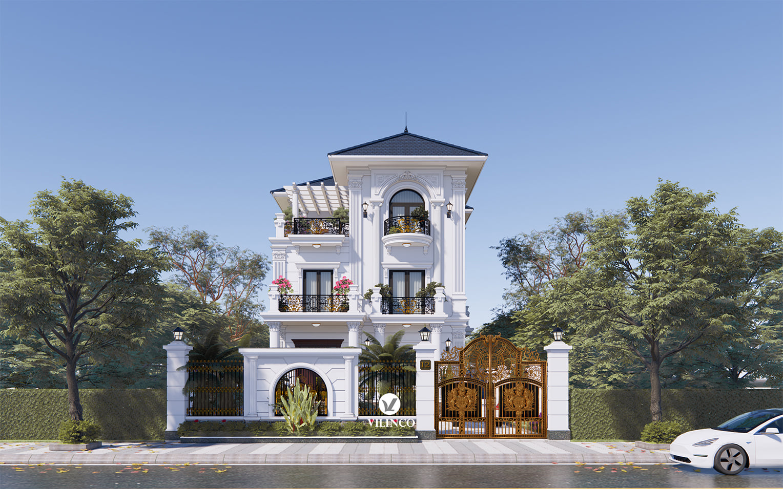 Phối cảnh kiến trúc biệt thự 3 tầng mang vẻ đẹp tân cổ điển sang trọng và tinh tế tại Bắc Giang